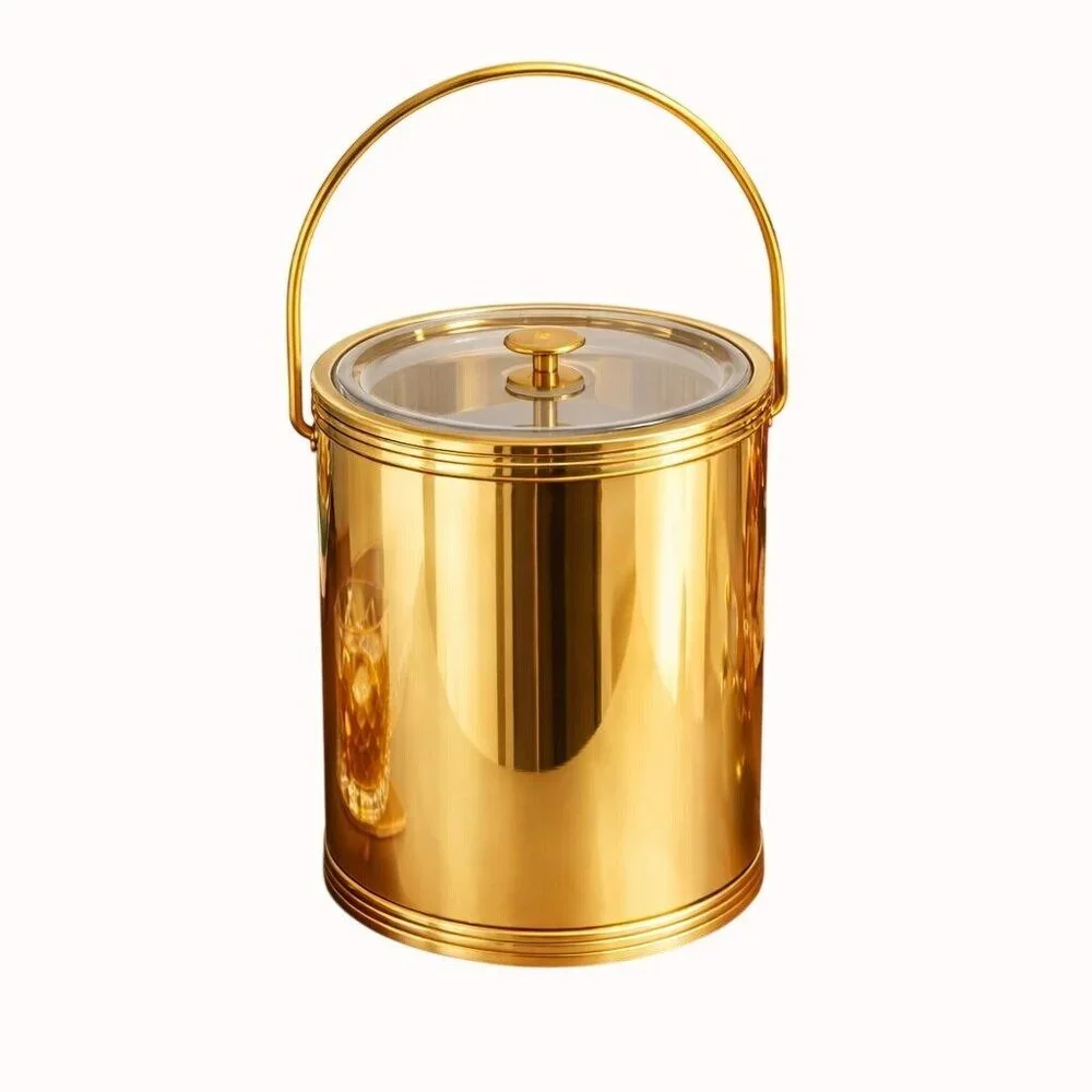Vintage Kraftware Ice Bucket Gold Foil Tall MCM Regency Barware Clear Lid Retro